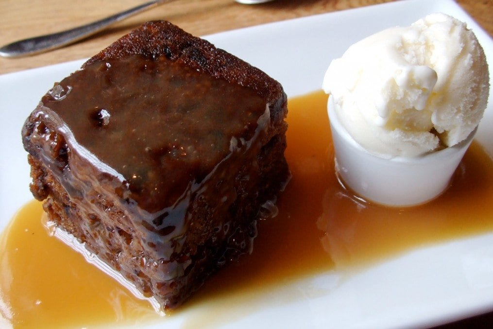 Sticky toffee pudding with ice cream