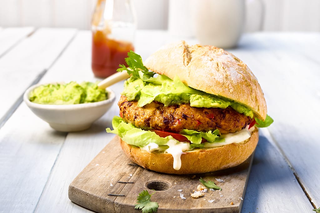 Sweet Potato Burger with avocado cream